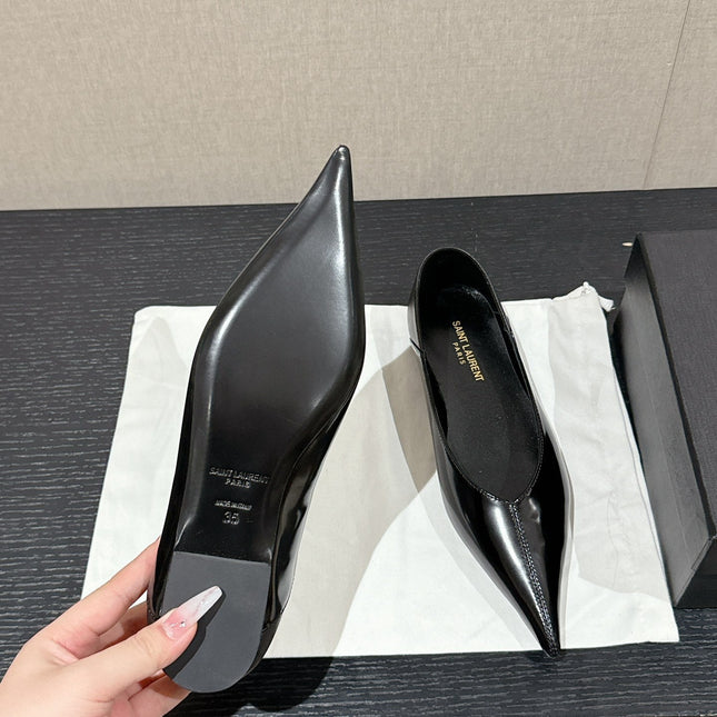 SL NOUR POINTED TOE BALLET BLACK CALFSKIN