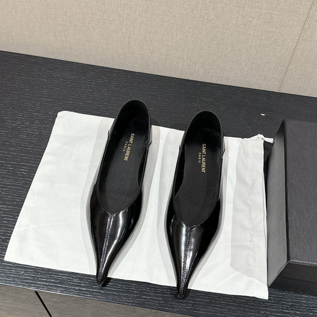 SL NOUR POINTED TOE BALLET BLACK CALFSKIN