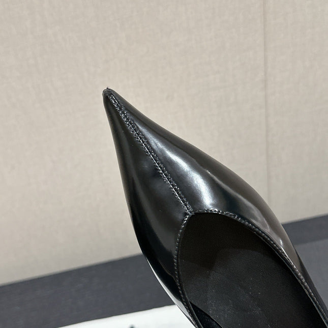 SL NOUR POINTED TOE BALLET BLACK CALFSKIN