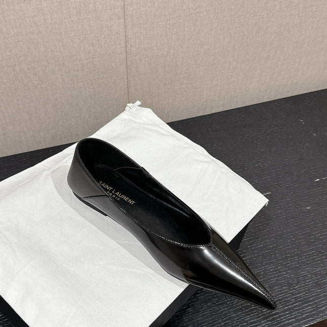 SL NOUR POINTED TOE BALLET BLACK CALFSKIN