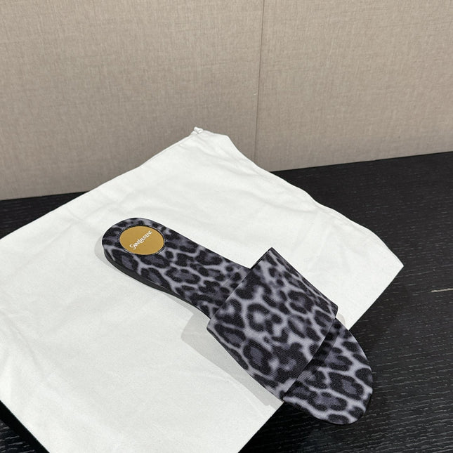 SL CARLYLE LEOPARD SLIPPERS BLACK-WHITE CANVAS