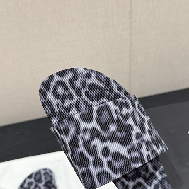 SL CARLYLE LEOPARD SLIPPERS BLACK-WHITE CANVAS
