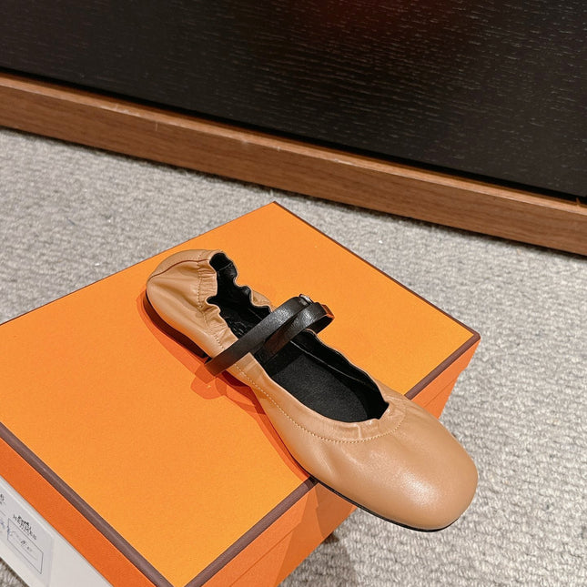 BALLERINA BALLET FLAT BRIGHT BROWN LAMBSKIN