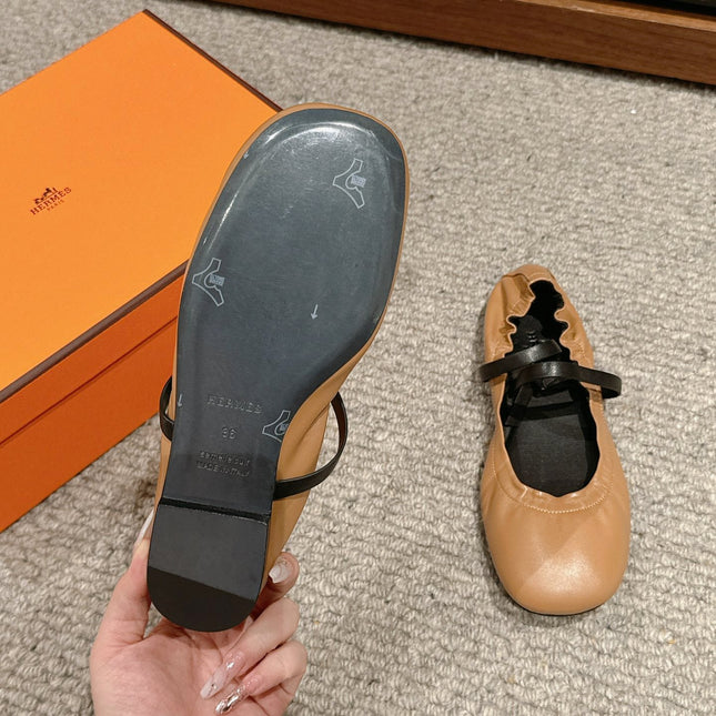 BALLERINA BALLET FLAT BRIGHT BROWN LAMBSKIN