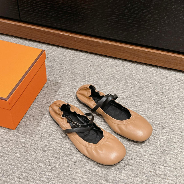 BALLERINA BALLET FLAT BRIGHT BROWN LAMBSKIN