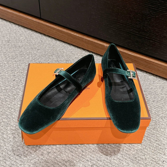 JANE BALLET FLAT CASTLETON GREEN VELVET