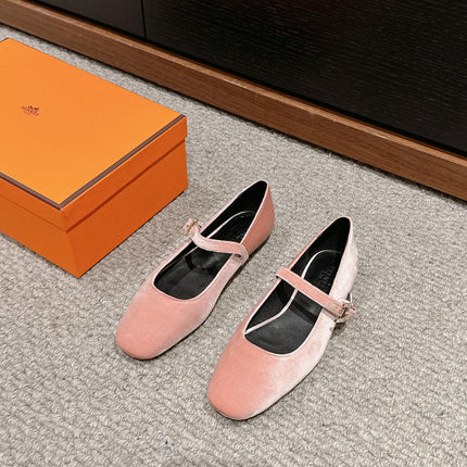 JANE BALLET FLAT PEACHY PINK VELVET
