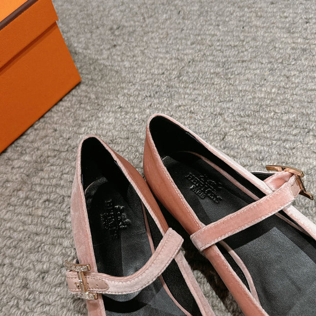 JANE BALLET FLAT PEACHY PINK VELVET