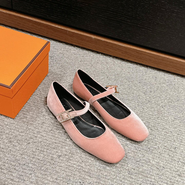 JANE BALLET FLAT PEACHY PINK VELVET