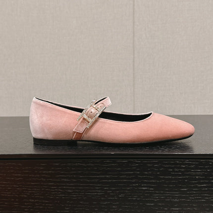 JANE BALLET FLAT PEACHY PINK VELVET