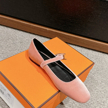 JANE BALLET FLAT PEACHY PINK VELVET
