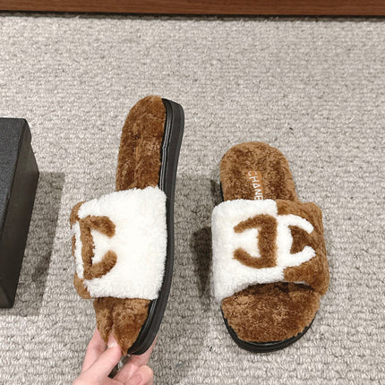 CC SLIPPERS IN CIDER BROWN MIX WHITE FLEECE
