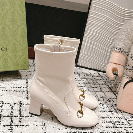 HORSEBIT ANKLE BOOTS 6.5CM IN WHITE SHEEPSKIN