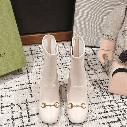 HORSEBIT ANKLE BOOTS 9.5CM IN WHITE SHEEPSKIN