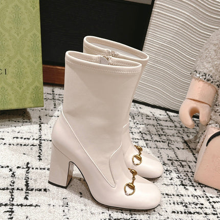 HORSEBIT ANKLE BOOTS 9.5CM IN WHITE SHEEPSKIN
