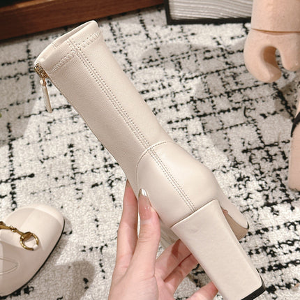 HORSEBIT ANKLE BOOTS 9.5CM IN WHITE SHEEPSKIN