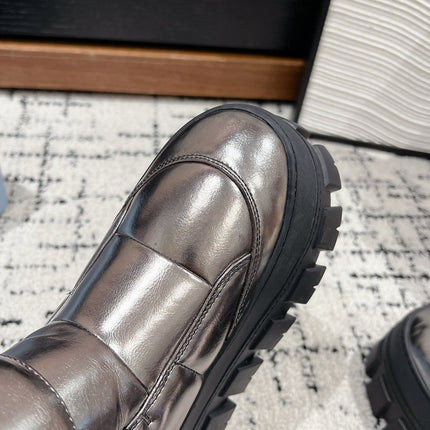 MONOLITH ANKLE BOOTS WITH STRAP IN METALLIC GRAY CALFSKIN AND FLEECE LINING