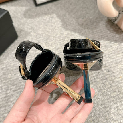 LEE SLINGBACK MID PUMPS IN BLACK CROCODILE SHINY CALFSKIN