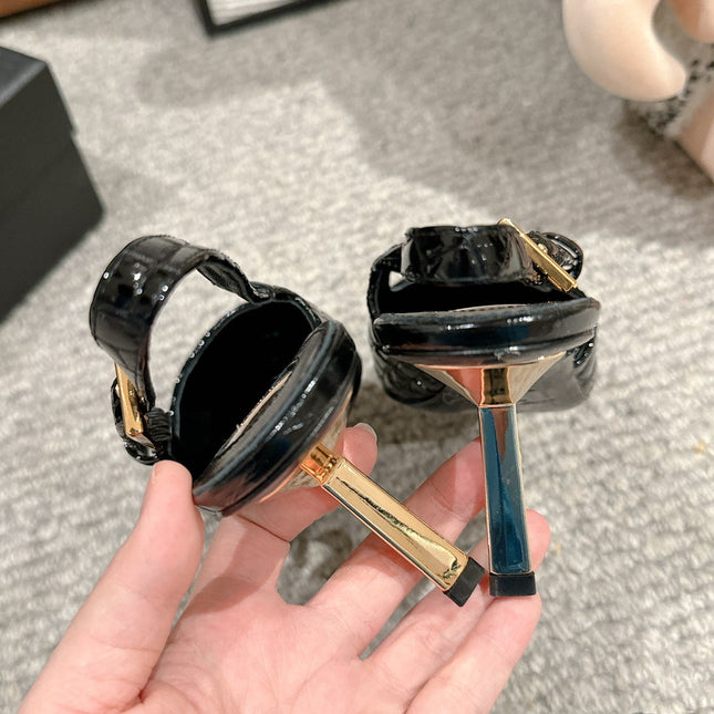 LEE SLINGBACK MID PUMPS IN BLACK CROCODILE SHINY CALFSKIN