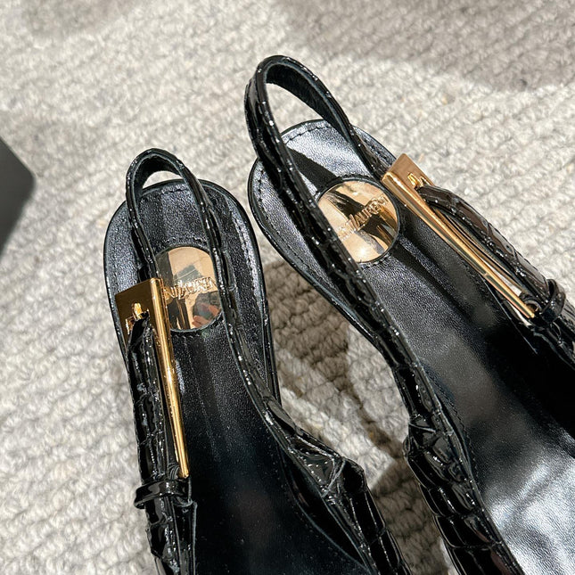 LEE SLINGBACK MID PUMPS IN BLACK CROCODILE SHINY CALFSKIN