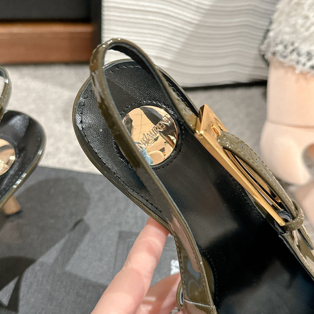 LEE SLINGBACK MID PUMPS IN ARMY GREEN SHINY CALFSKIN