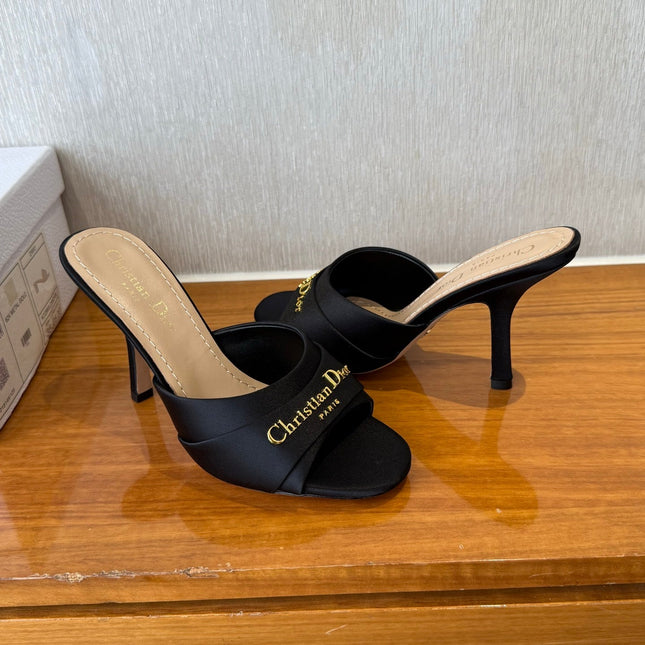 PEEP TOE SANDAL 25S HEELS 10CM IN BLACK SATIN