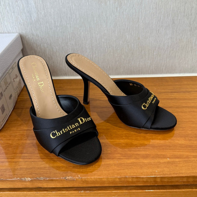 PEEP TOE SANDAL 25S HEELS 10CM IN BLACK SATIN