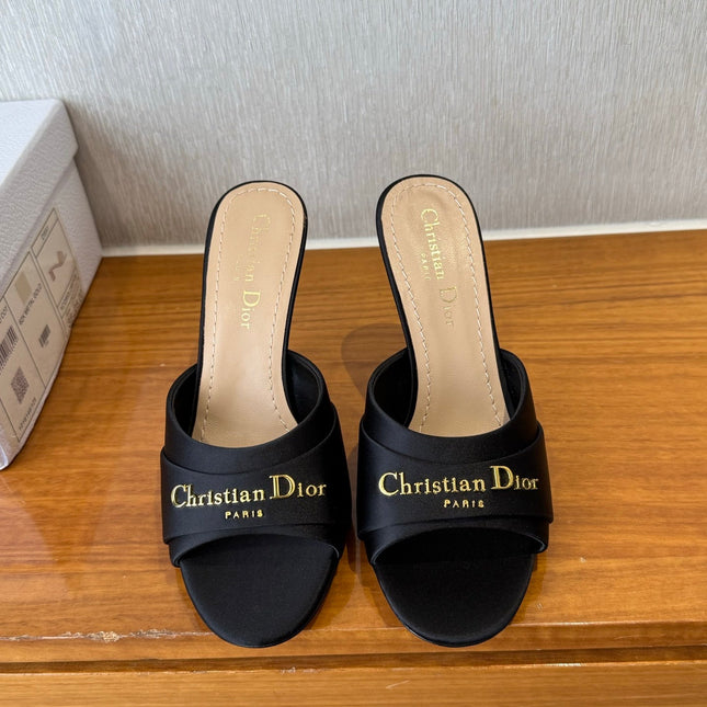 PEEP TOE SANDAL 25S HEELS 10CM IN BLACK SATIN
