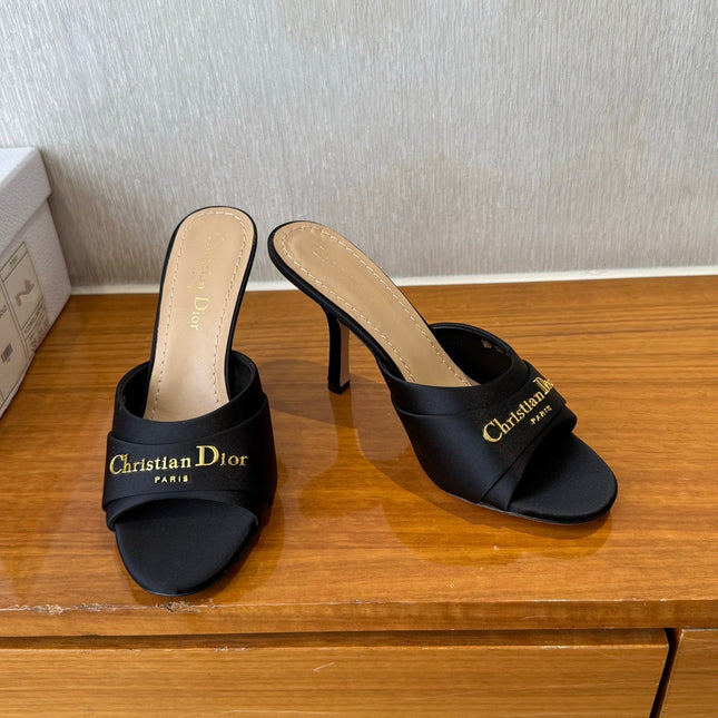 PEEP TOE SANDAL 25S HEELS 10CM IN BLACK SATIN