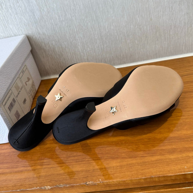 PEEP TOE SANDAL 25S HEELS 10CM IN BLACK SATIN