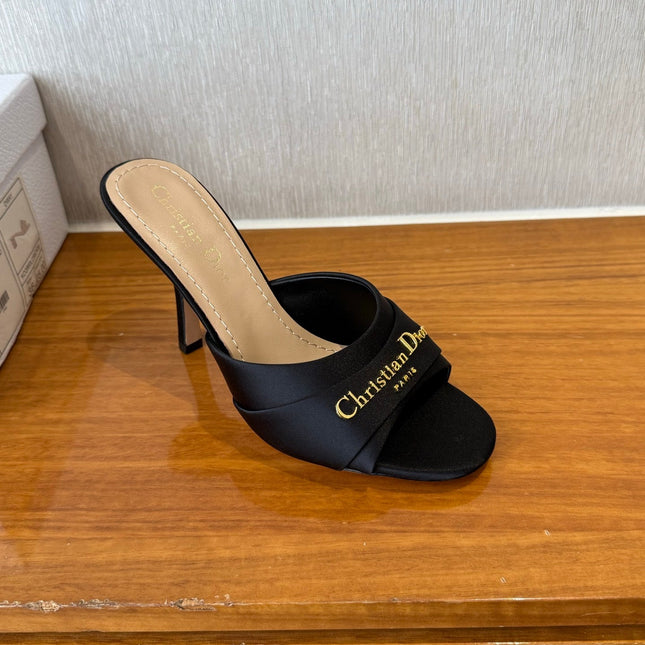 PEEP TOE SANDAL 25S HEELS 10CM IN BLACK SATIN