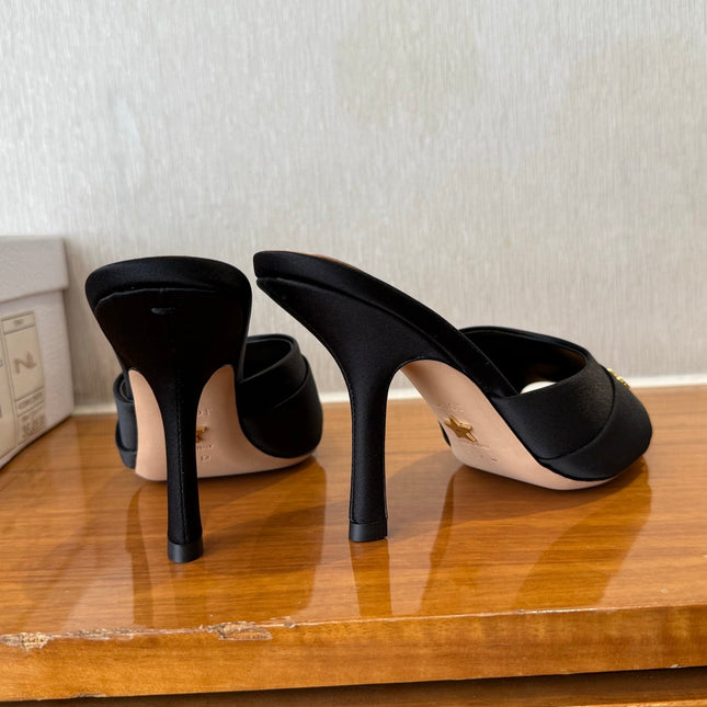 PEEP TOE SANDAL 25S HEELS 10CM IN BLACK SATIN