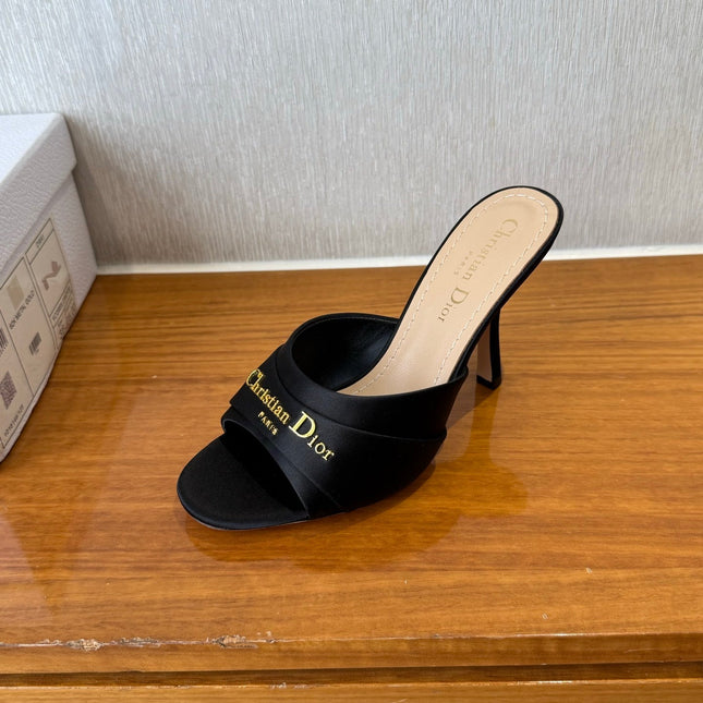 PEEP TOE SANDAL 25S HEELS 10CM IN BLACK SATIN