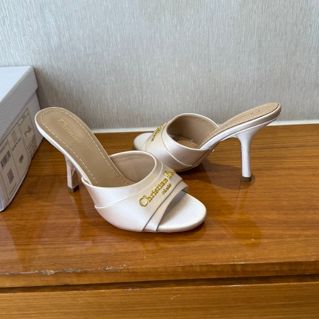 PEEP TOE SANDAL 25S HEELS 10CM IN PALE PINK BEIGE SATIN