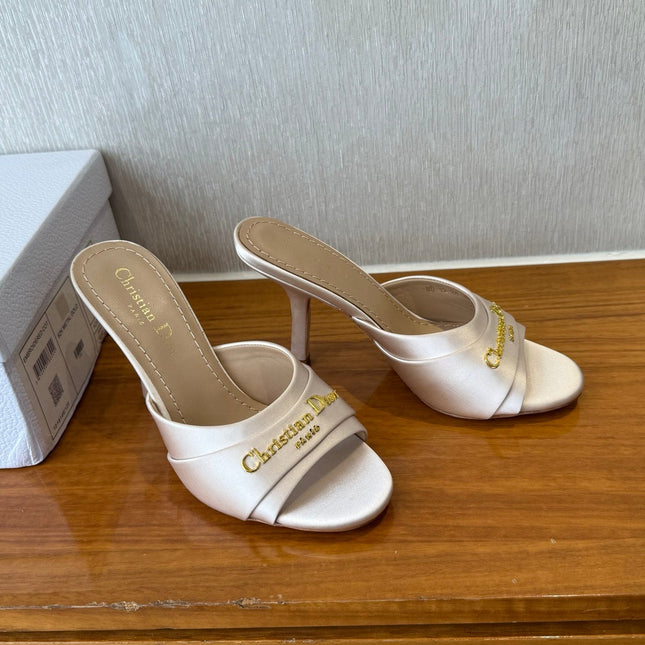 PEEP TOE SANDAL 25S HEELS 10CM IN PALE PINK BEIGE SATIN