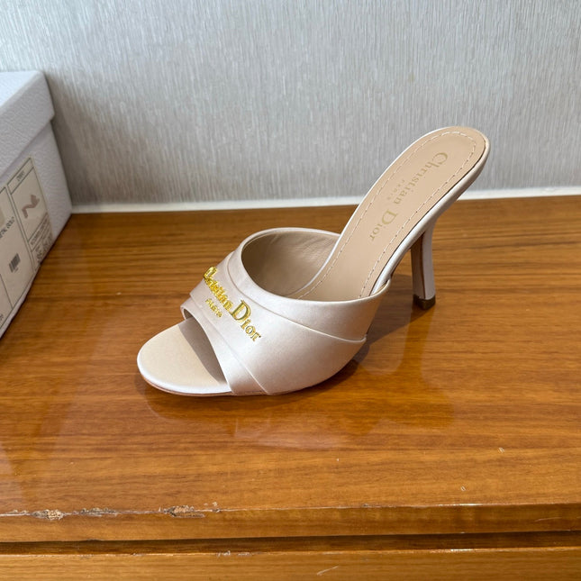 PEEP TOE SANDAL 25S HEELS 10CM IN PALE PINK BEIGE SATIN