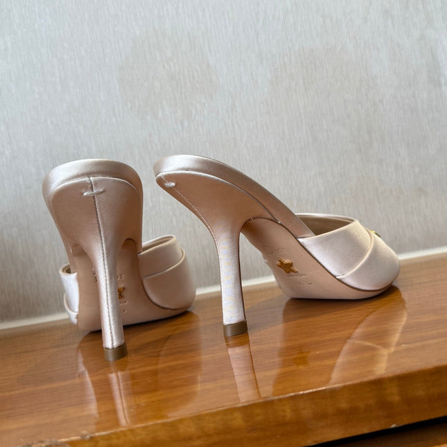 PEEP TOE SANDAL 25S HEELS 10CM IN PALE PINK BEIGE SATIN