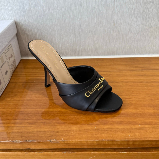 PEEP TOE SANDAL 25S HEELS 10CM IN BLACK CALFSKIN