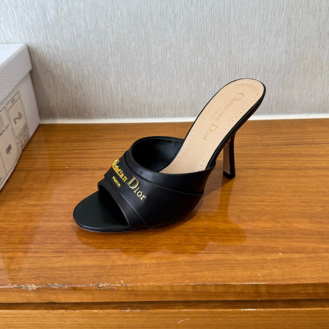 PEEP TOE SANDAL 25S HEELS 10CM IN BLACK CALFSKIN