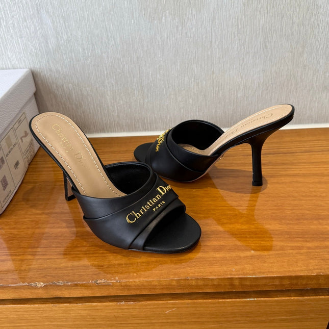 PEEP TOE SANDAL 25S HEELS 10CM IN BLACK CALFSKIN