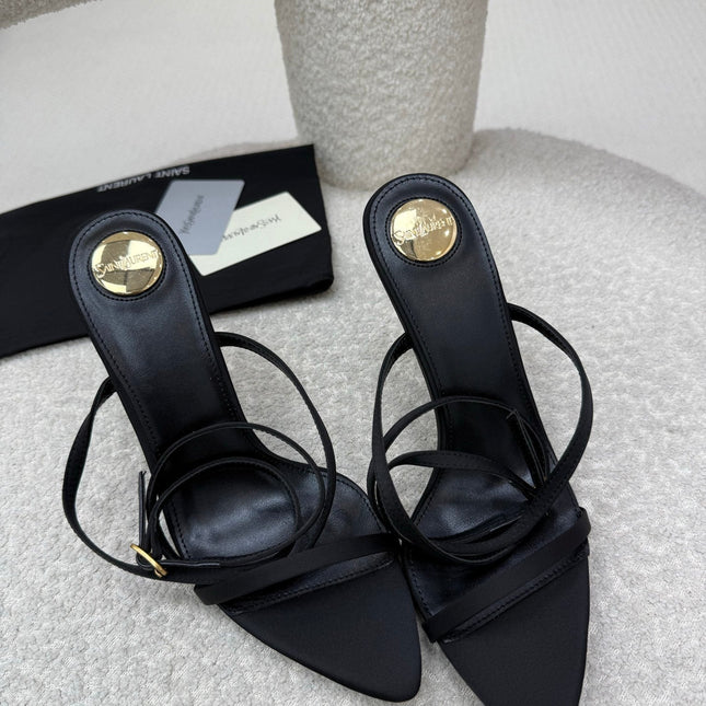 YSL 25S STRAPPY HIGH-HEEL SANDALS 95 MM IN BLACK LAMBSKIN