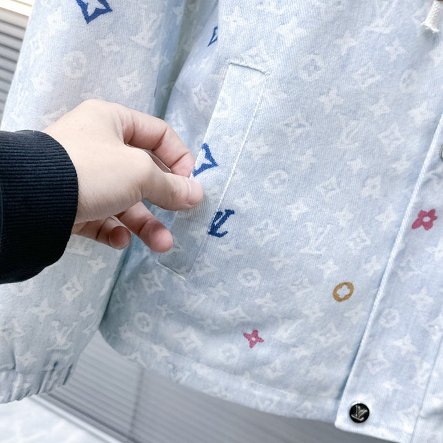 LV HOODED JACKET IN PASTEL LIGHT BLUE MONOGRAM CRAGGY DENIM 239120