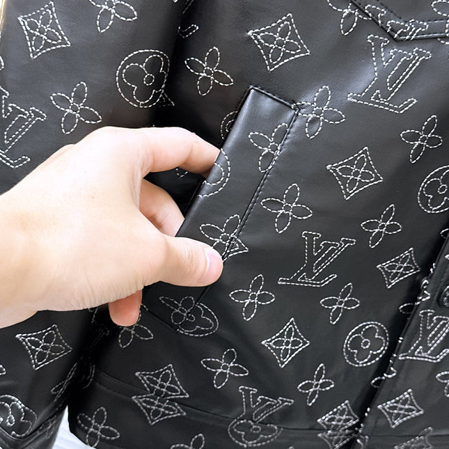 LV SHIRT JACKET IN BLACK MONOGRAM EMBROIDERED CALFSKIN 239119