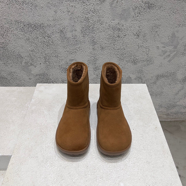 SNAP ANKLE BOOT IN BRONZE BROWN SUEDE AND SHEARLING LINING