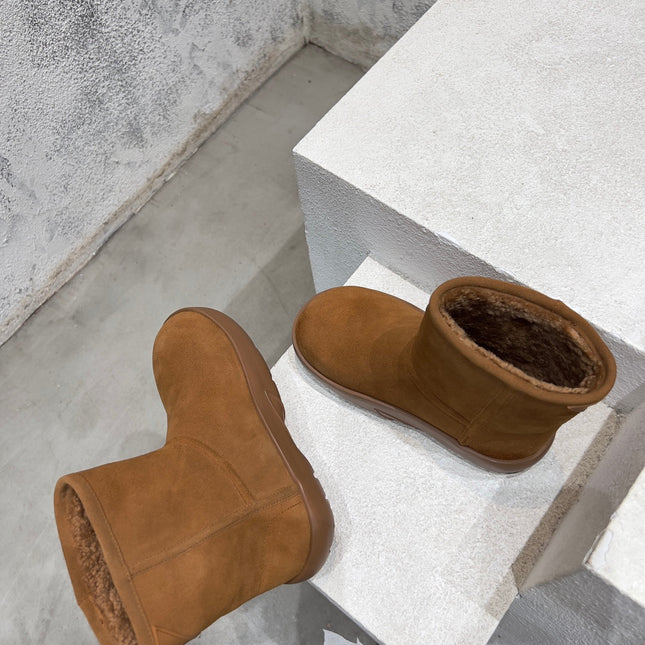 SNAP ANKLE BOOT IN BRONZE BROWN SUEDE AND SHEARLING LINING