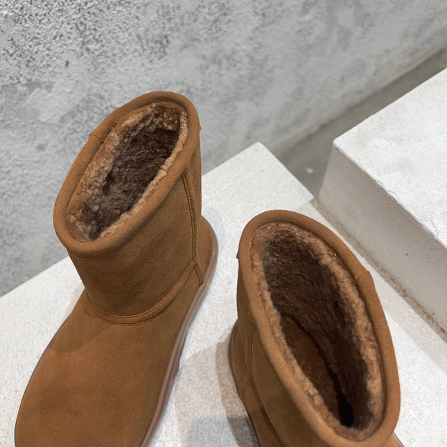 SNAP ANKLE BOOT IN BRONZE BROWN SUEDE AND SHEARLING LINING