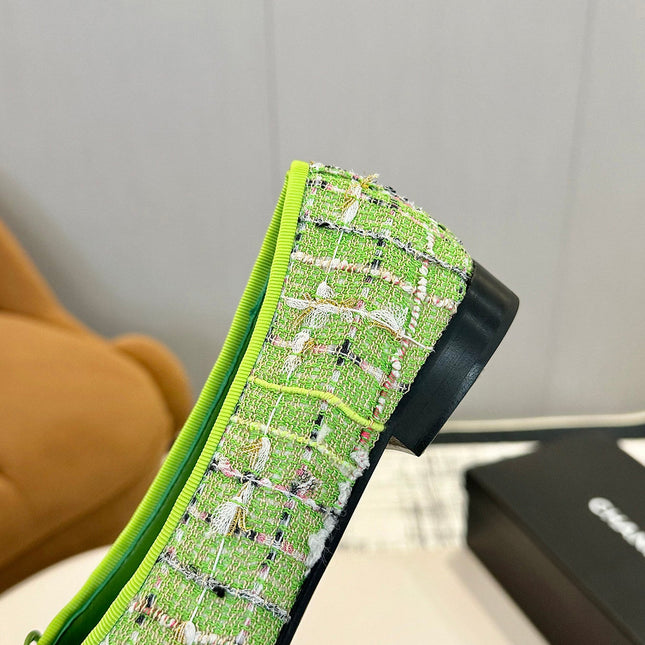 BALLET FLATS IN EMERALD GREEN TWEED AND FABRIC