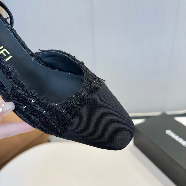 CC SLINGBACK 25S 65 MM IN BLACK TWEED MIX SEQUINS