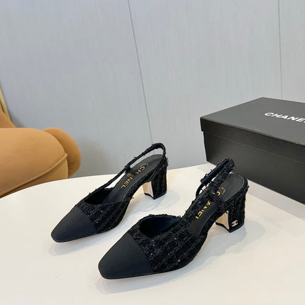 CC SLINGBACK 25S 65 MM IN BLACK TWEED MIX SEQUINS