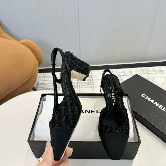 CC SLINGBACK 25S 65 MM IN BLACK TWEED MIX SEQUINS